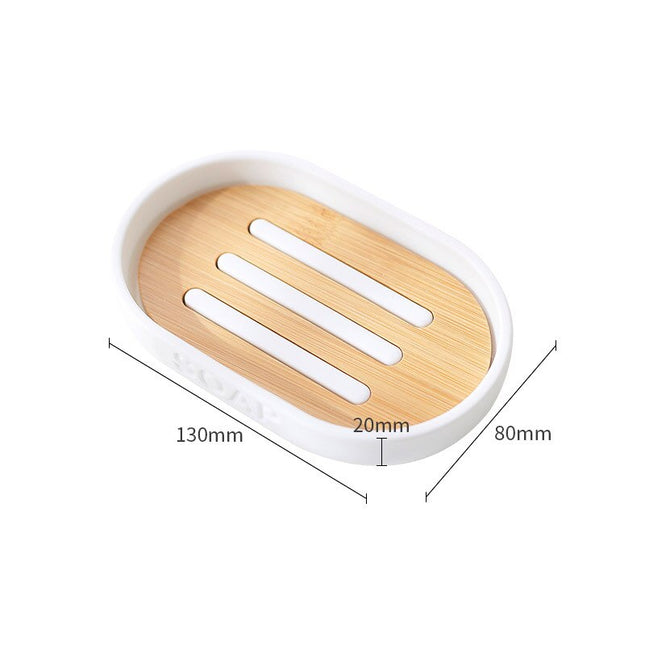 Hvit såpeholder med drenering i bambus