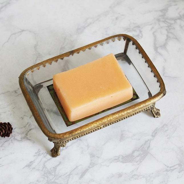 Elegant såpeholder i glass og messing