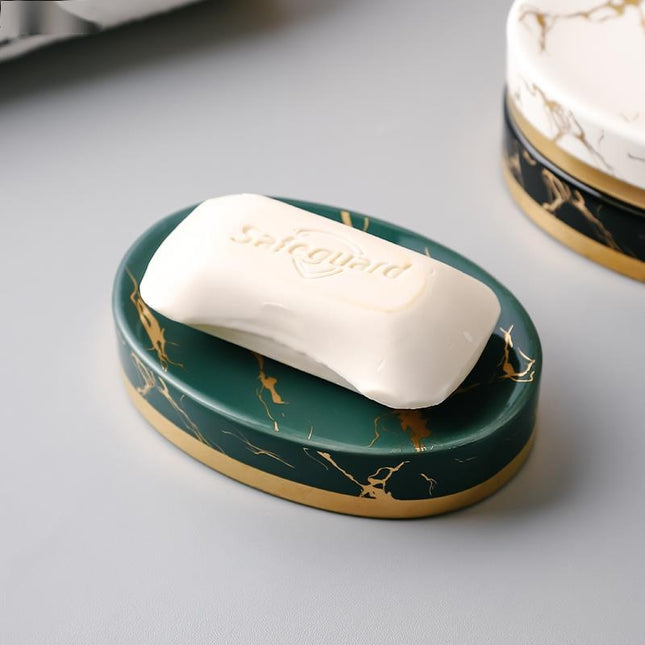 Oval såpeholder med svart marmoreffekt