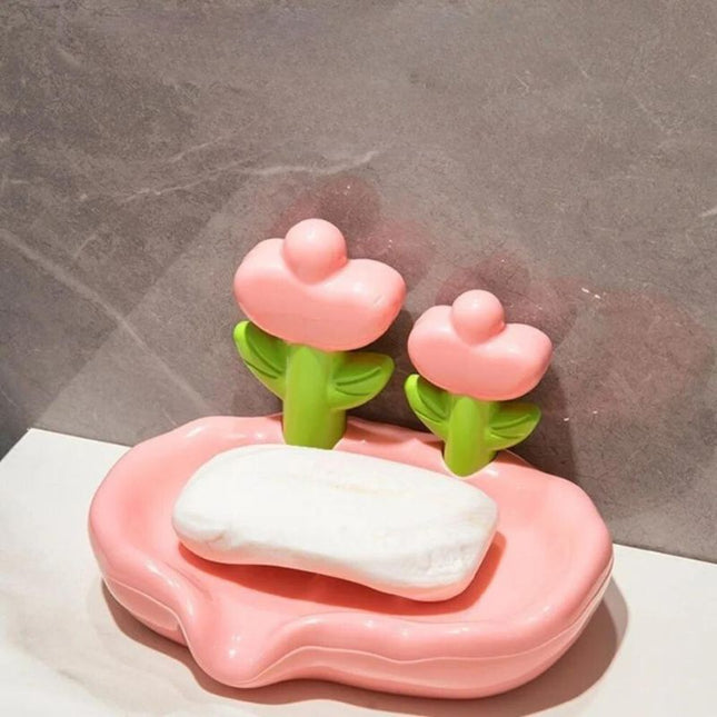 Keramisk såpeholder med blomsterdekorasjon