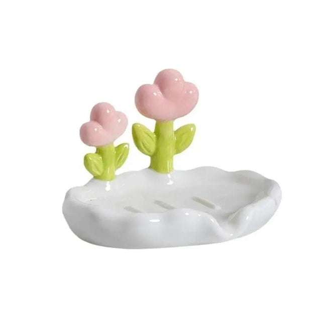 Keramisk såpeholder med blomsterdekorasjon