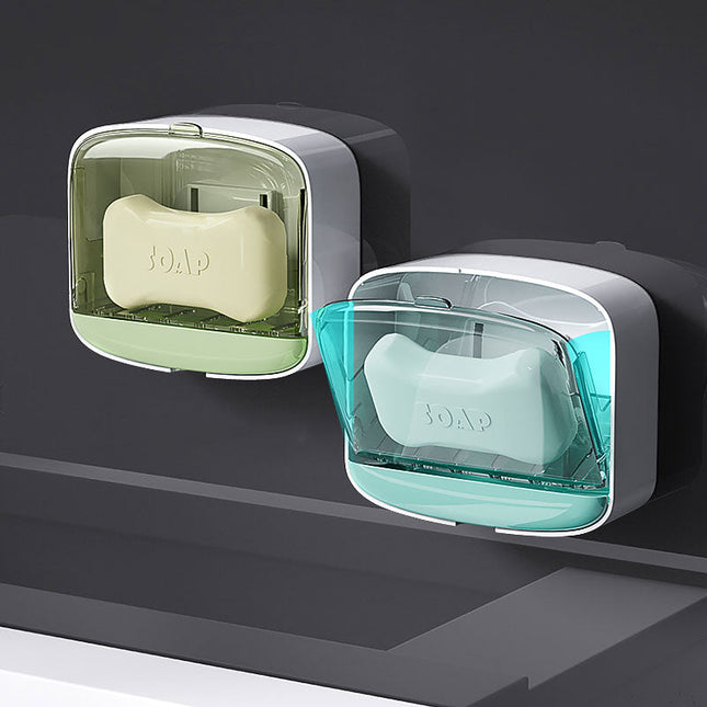 Veggmontert såpeboks med lokk og drenering