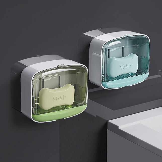 Veggmontert såpeboks med lokk og drenering