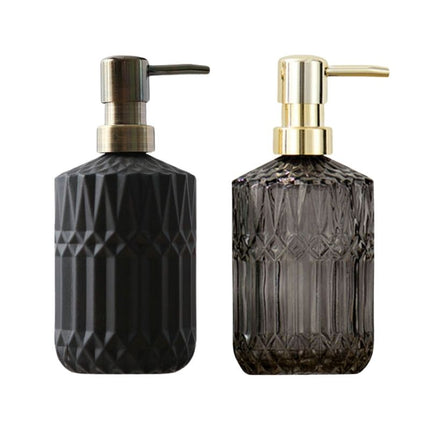 Svart såpedispenser i glass, geometrisk