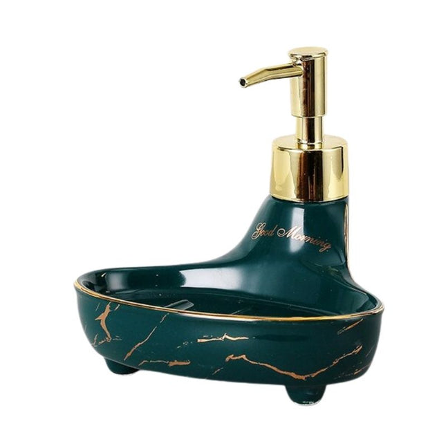 Såpedispenser med såpefat i keramikk