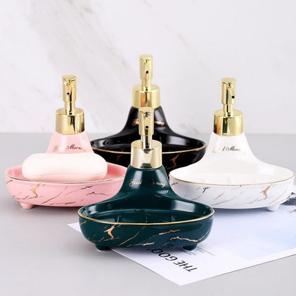 Såpedispenser med såpefat i keramikk