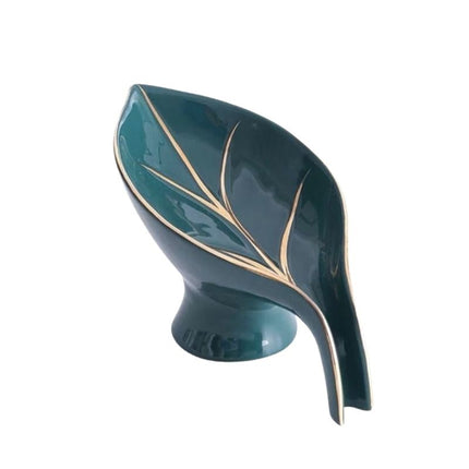 Bladformet såpeholder i grønn keramikk