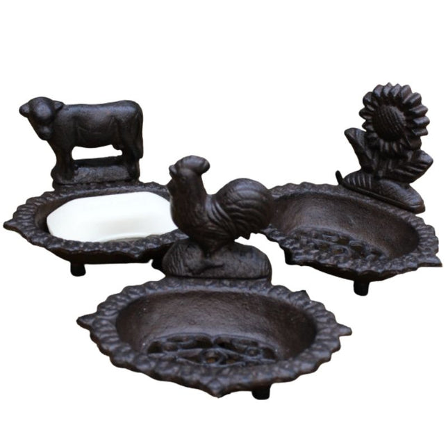 Vintage såpeholder i støpejern med ku