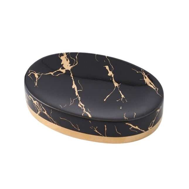 Oval såpeholder med svart marmoreffekt