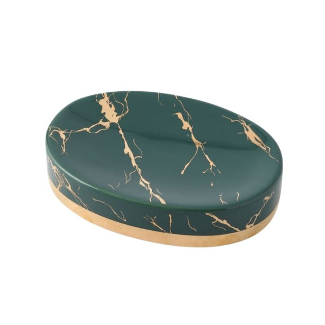 Oval såpeholder med svart marmoreffekt