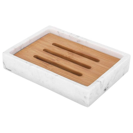 Såpeholder med marmor-look og bambusrist
