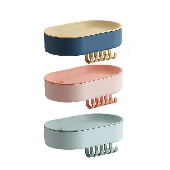 Veggmontert såpeholder med integrerte kroker