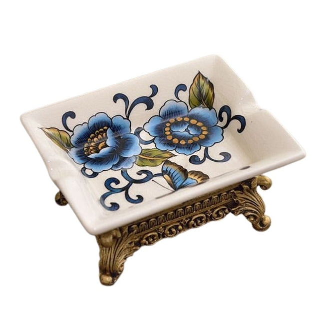 Keramisk såpeholder med vintage blomstermotiv