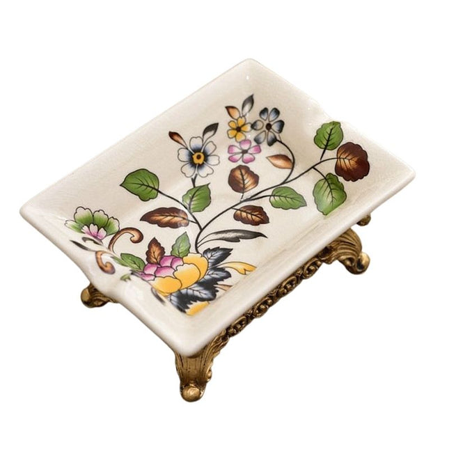 Keramisk såpeholder med vintage blomstermotiv