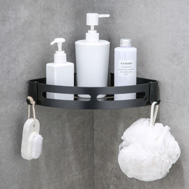 Svart hjørnehylle for dusj med kroker